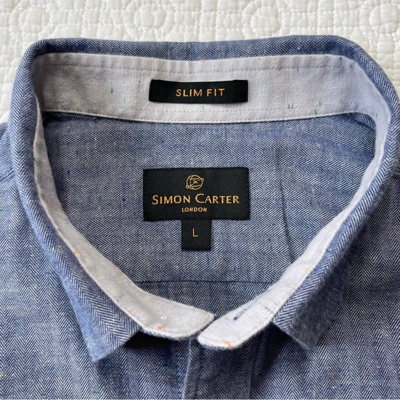 SIMON CARTER LONDON Men's Long Sleeve Slim Fit Dress Shirt, size Large, Blue - Picture 3 of 13